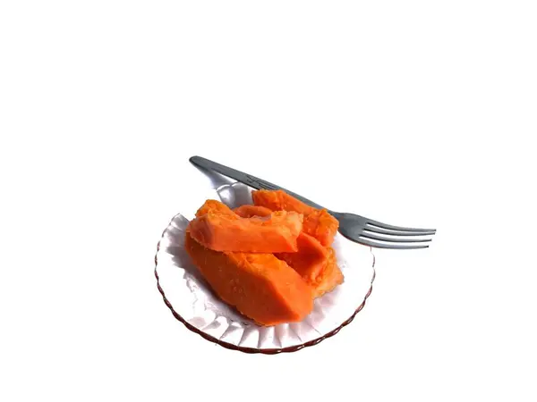 Trozos Papaya Sobre Fondo Blanco Alimentos Dietéticos — Foto de Stock