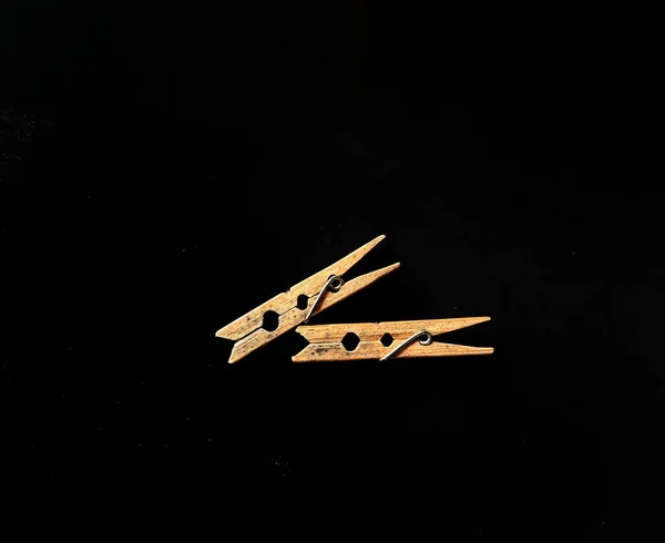 Wooden Clothespins Black Background Decorative Concept — Stock Photo, Image