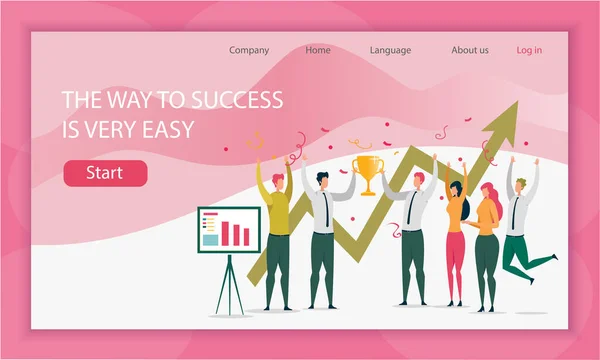 Way Team to Success is very Easy, Vector Cartoon. — Stock Vector