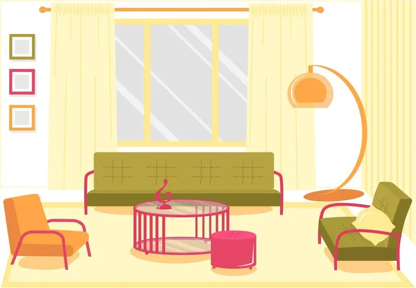 平板车舒适客厅，卡通. — 图库矢量图片