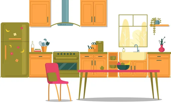 Cozy Kitchen Large Family House, Illustration. — ストックベクタ