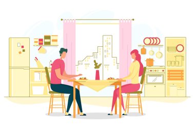 Ev Düz Vektör Kavramında Romantik Yemek