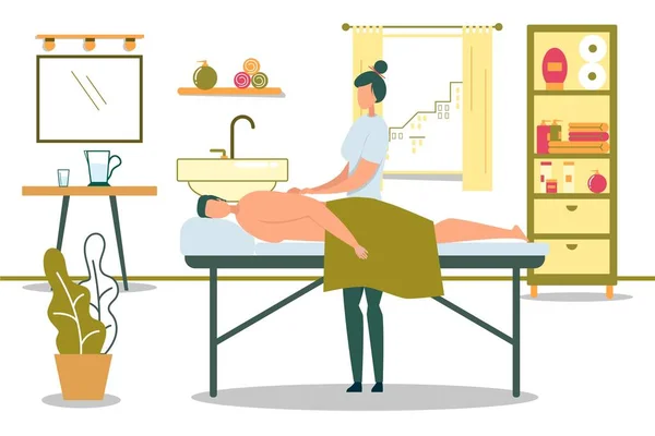 Medical Massage, Osteopaths Doing Treatment Flat. — Stock Vector