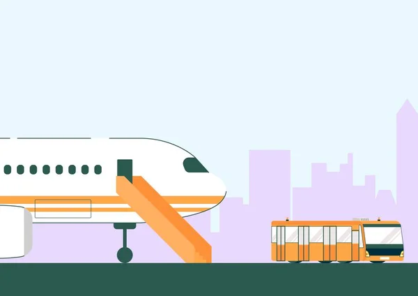 Biały samolot i autobus Pas startowy Transport pasażerski — Wektor stockowy