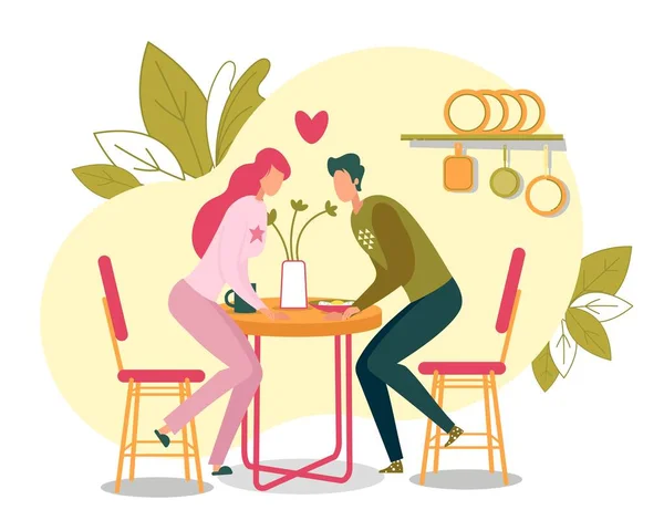 Loving Man and Woman Couple on Dating in Cafe — Stock Vector