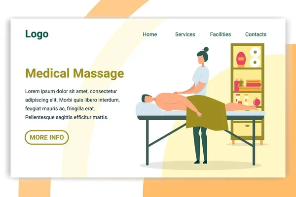 Flat Medical Massage, προβλήματα στην πλάτη Προσγείωση σελίδα. — Διανυσματικό Αρχείο