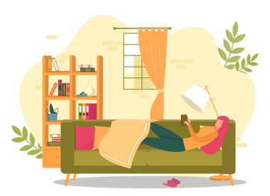 Woman Laying on Couch with Book Reading at Home