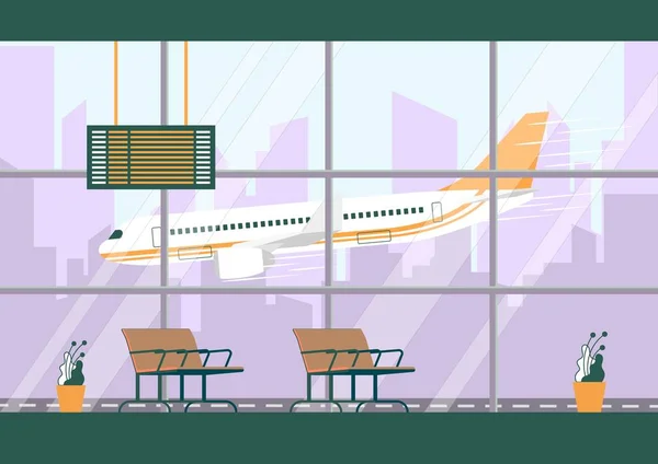 Empty Airport Waiting Room with Seat and Timetable — Stock Vector