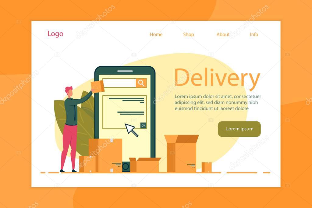 Delivery Services App with Man Sending Parcel.
