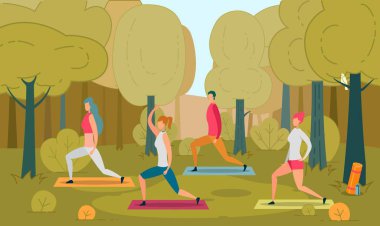 Açık Hava Düz Vektör İllüstrasyonu Yoga Sınıfı