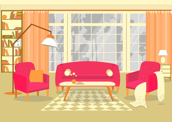 Classic Living Room Interior with Pink Upholstery — 스톡 벡터