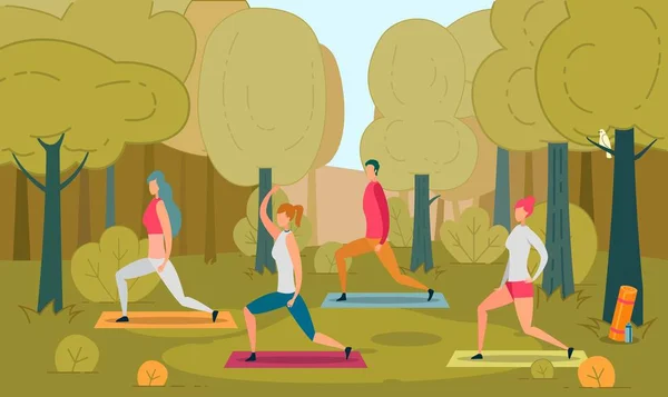 Yoga Class in Open Air Flat Vector Illustration