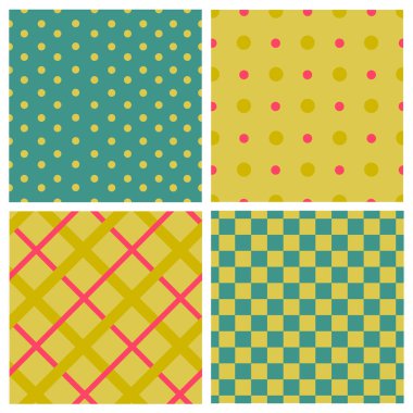 Set of Polka Dots and Checkered Seamless Patterns