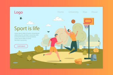 Sport is Life, Boys Playing Basketball Banner.