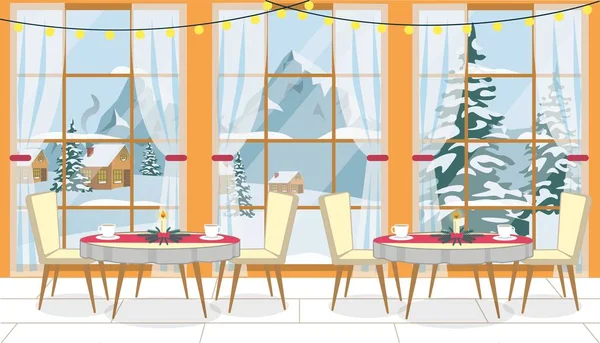 Christmas Interior Mountain Resort Restaurant — ストックベクタ