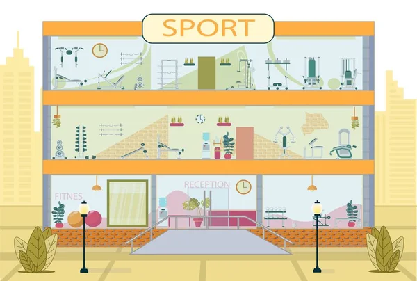 Gimnasio exterior con gimnasio interior — Vector de stock