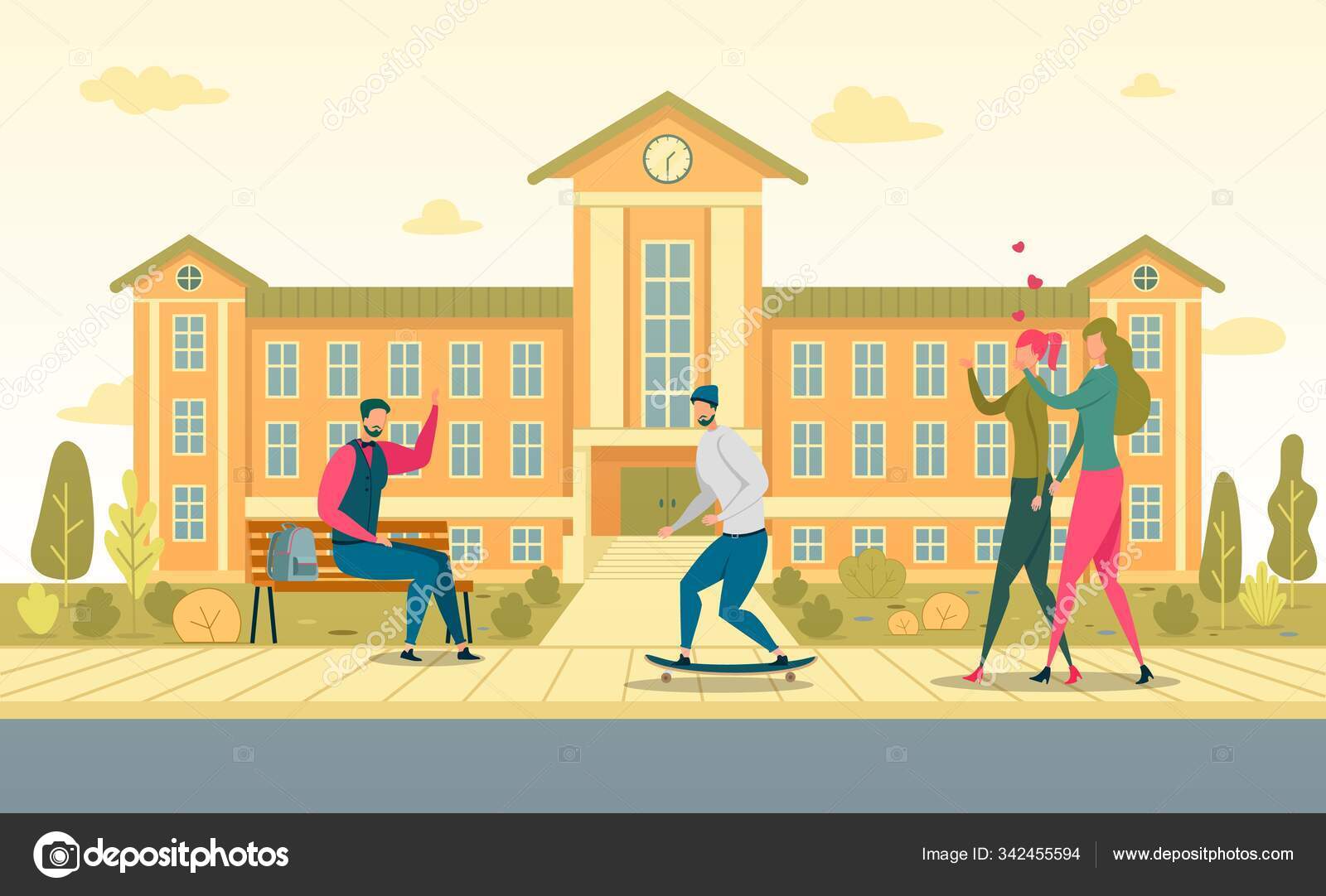 Image vectorielle Les filles et les garçons s'approchent de l'université ou  du collège . par ©art.5starspro.gmail.com - 342455594, image size:1600x1082