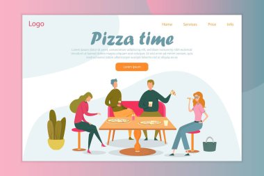 Paket Pizza Yiyen Düz Vektör İllüstrasyonu