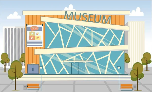 Museo Moderno edificio plano con vidrio exterior — Vector de stock