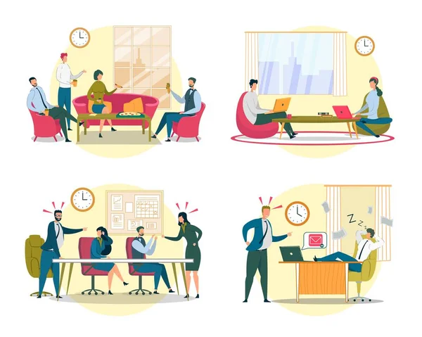 Farklı Ofis Durumları Düz Çizimler Ayarları