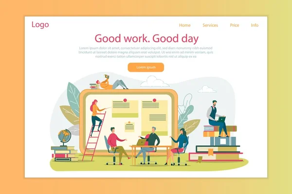 Work and Education Vector Landing Page Template — 스톡 벡터