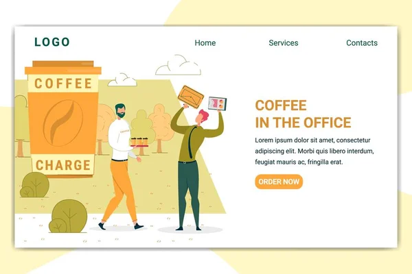 Koffie in Office Flat Landing Page Vector Sjabloon — Stockvector