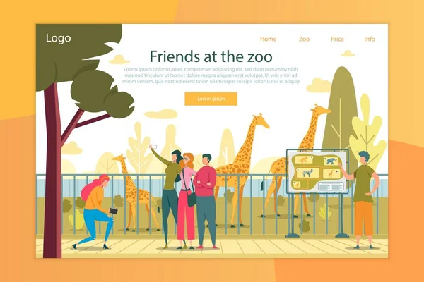Modèle de page d'atterrissage vectoriel plat de visiteurs de zoo — Image vectorielle