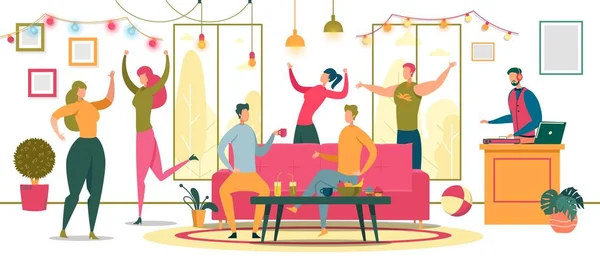 Freunde tanzen auf Party Flat Vector Illustration — Stockvektor