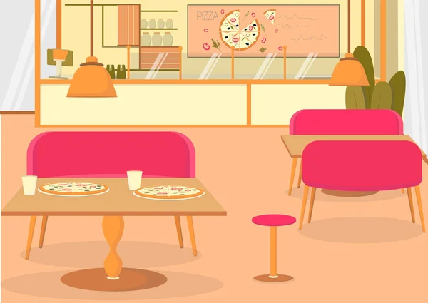 比萨饼店，有舒适用餐区的热点 — 图库矢量图片