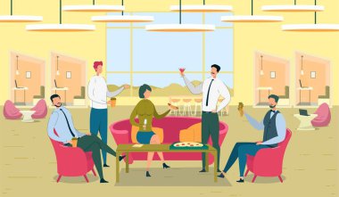 Lunch Mola Düz Vektör İllüstrasyonunda Meslektaşlar