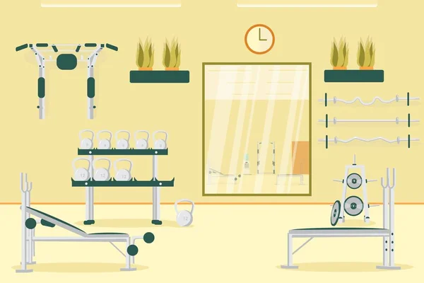 Esportes Ginásio Interior Exercício Imprensa e ABS Equipamentos — Vetor de Stock