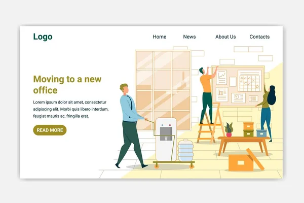 Verhuizen naar New Office Landing Page Vector Template — Stockvector