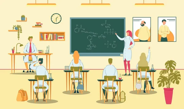 Chemie, Biologie třída se studenty, Učitel. — Stockový vektor