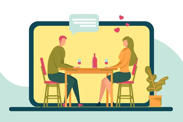 Man and Woman Romantic Date on Laptop Background. — Stock Vector