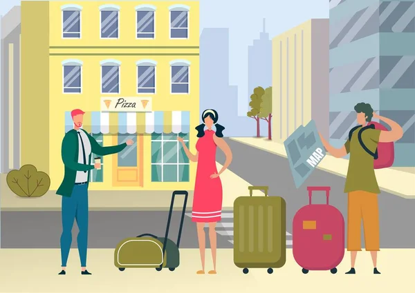 Toeristen met bagage verdwaald in Buitenlandse Stad — Stockvector