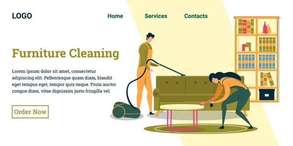 Limpiadores de hombres y mujeres haciendo tareas domésticas . — Archivo Imágenes Vectoriales