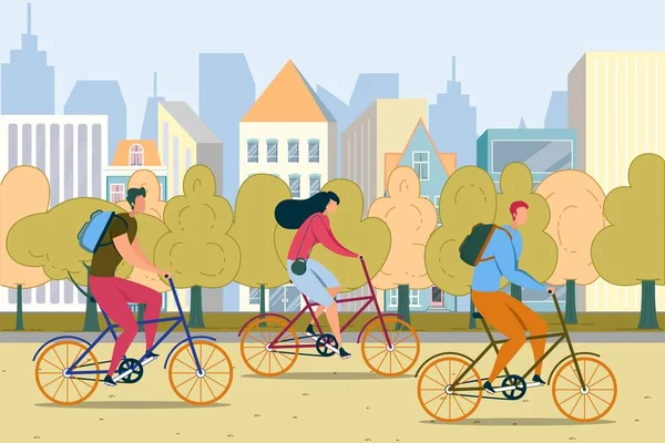 Personas montando bicicletas plana Vector Ilustración — Archivo Imágenes Vectoriales