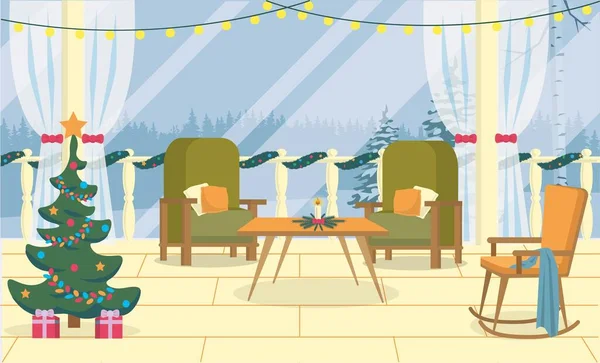 Maison de terrasse d'hiver avec décorations de Noël — Image vectorielle
