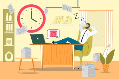 Sleeping Office Worker Flat Vector Illustration