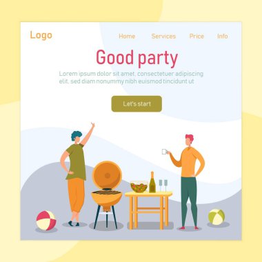 Backyard Party Flat Vector Landing Page Template