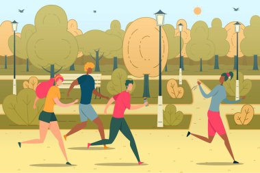 Joggers Morning Training Flat Vector Illustration