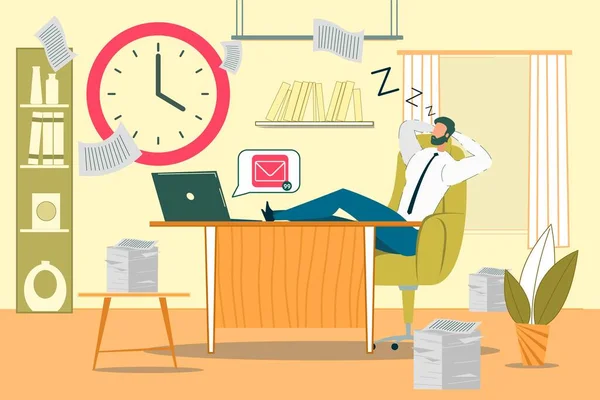 Sleeping Office Worker Flat Vector Illustration — ストックベクタ