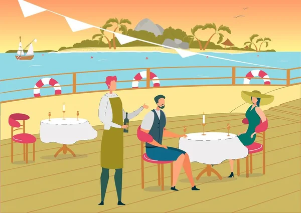 Молодая пара с романтическим ужином на яхте — стоковый вектор