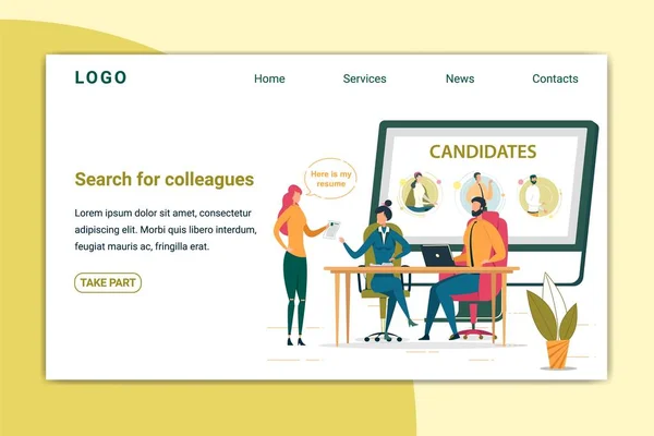 Search for Colleague Landing Page Vector Template — Διανυσματικό Αρχείο