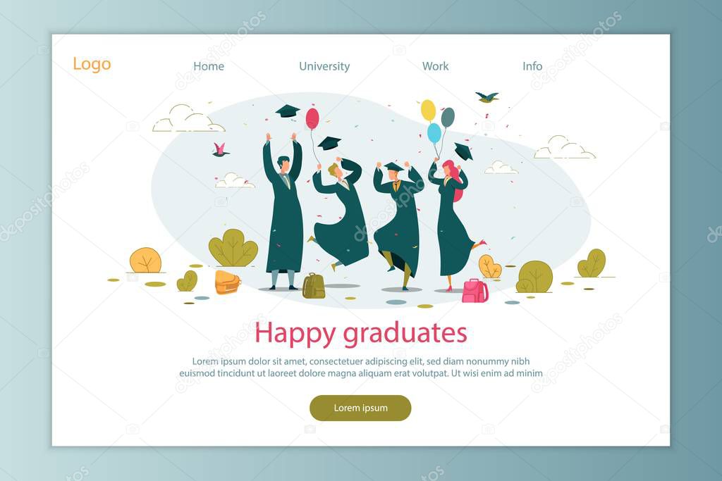 Happy Graduates Celebration, Tossing Caps in Air.