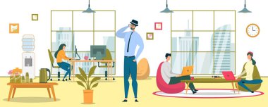 Modern Ofis Yaşam Tarzı Düz Vektör İllüstrasyonu