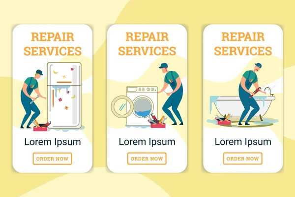 Послуги ремонту сторінка мобільного додатку Набір екрана на борту — стоковий вектор