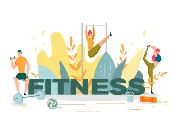 Fitness, Pessoas com halteres, Fazendo alongamento . — Vetor de Stock