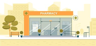 Separate Building 24-hour Pharmacy at Street. clipart