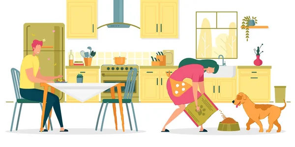 Familie verbringt Zeit gemeinsam in Küchenwohnung. — Stockvektor